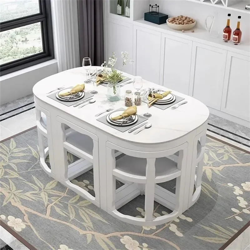 Modern Luxury Large White Ceramic Top Dining Set Complete Dining Furniture for Restaurant Home Decoration Project