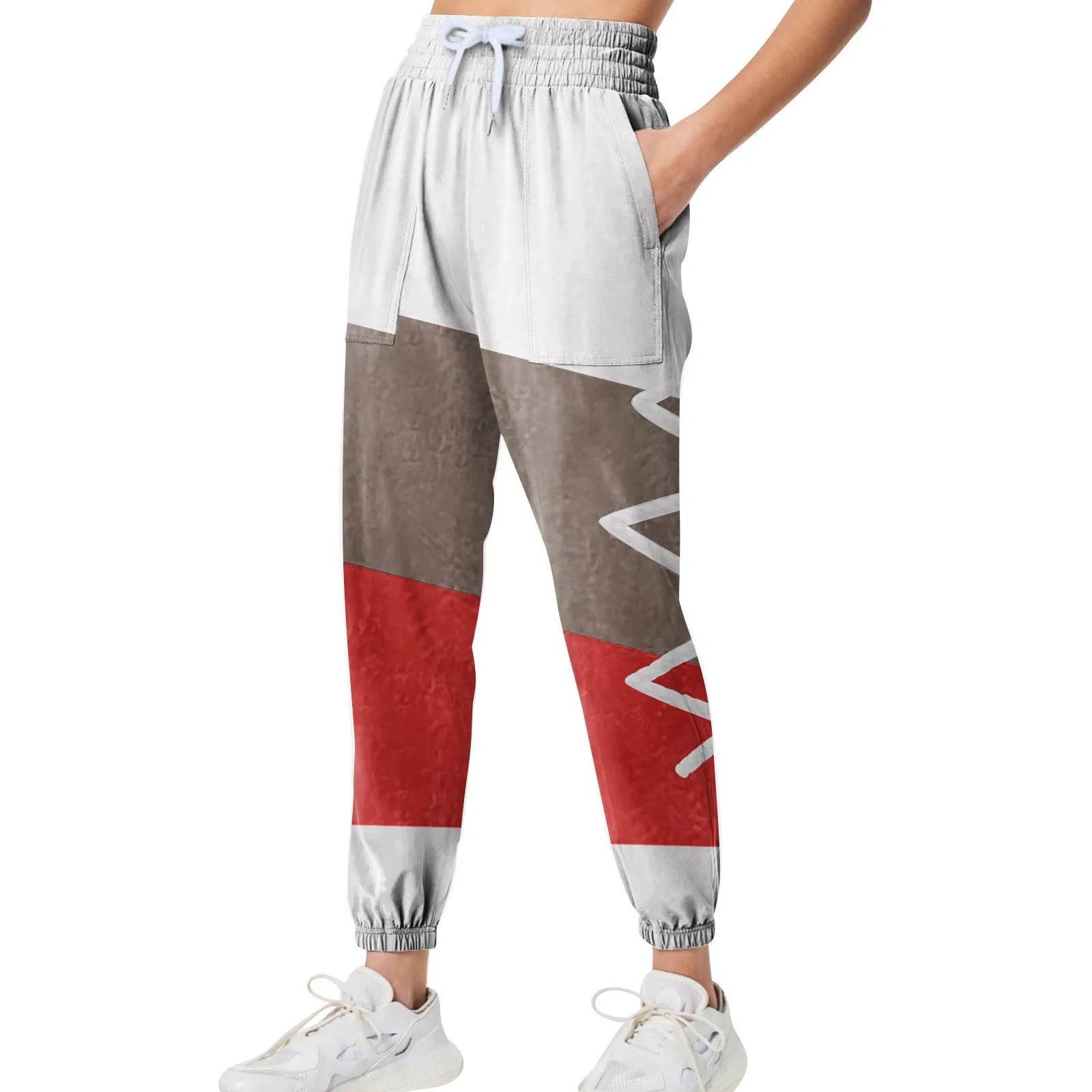 

Female Patchwork Pants With Pockets Comfy Fitness Sports Jogging Drawstring Travel Leisure Outdoor Camping Hiking Long Trousers