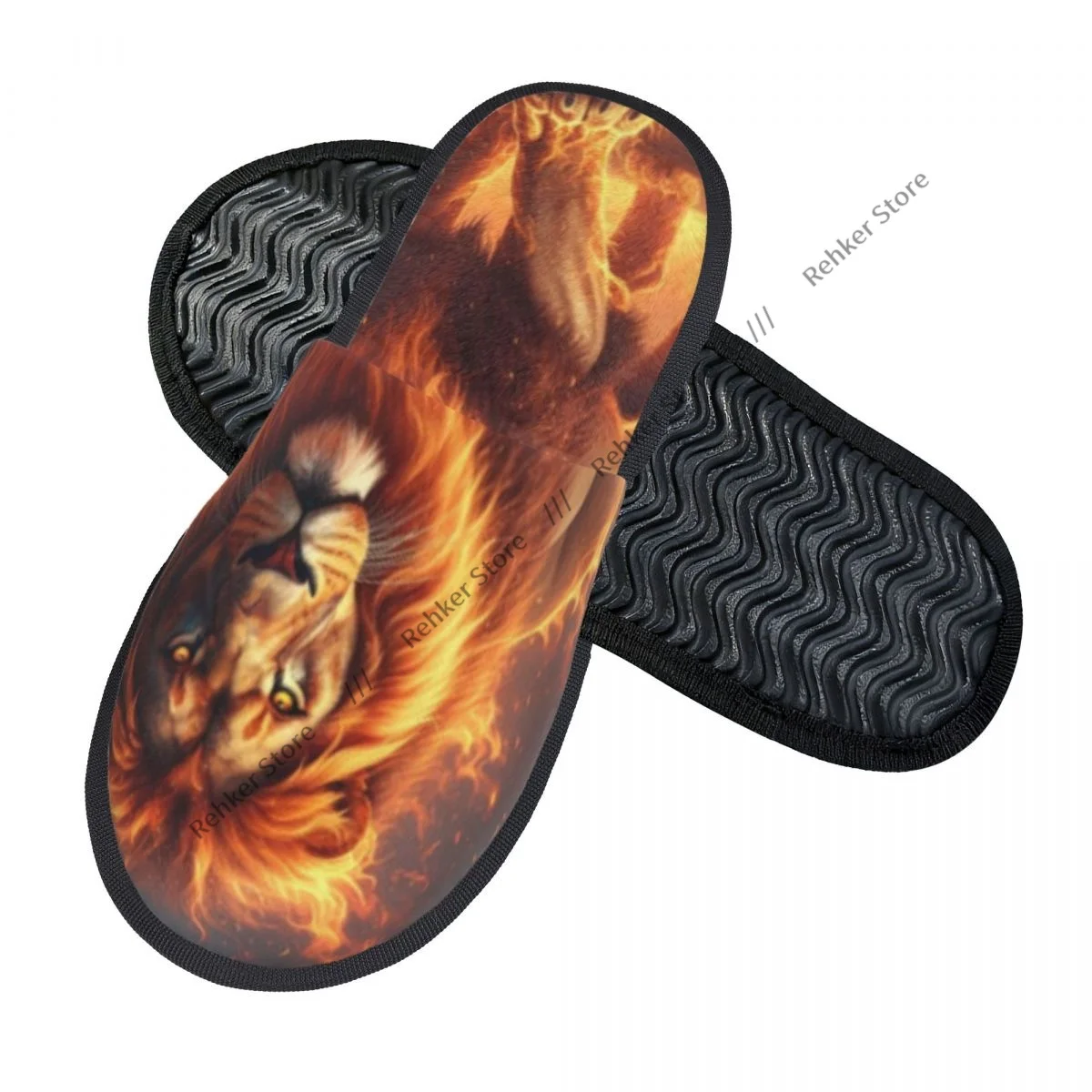 Soft Slippers Lion In The Forest With Fire And Smoke Non-Slip Floor Indoor Home Furry Slippers Shoes For Bedroom