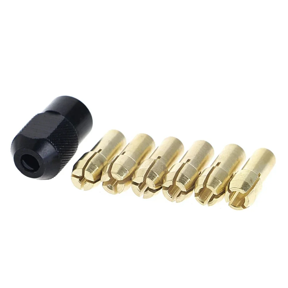 7pcs/set Brass Collet 1.0/1.6/2.0/2.4/3.0/3.2 M8X0.75mm Chuck Nut Fits Abrasive Parts Rotary Tools Accessories