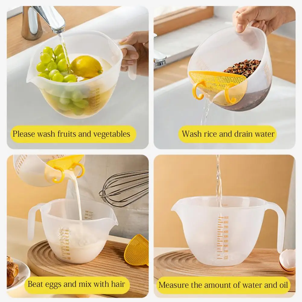 2026 New Home Baking Filter Measuring Cup With Scale A Filter Plate Whisk Cup Double-sided Graduated Egg Filter Bowl