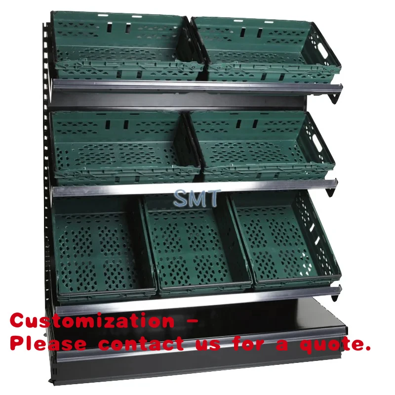 custom.Premium Steel-Wood Produce Display Stand Commercial Fruit and Vegetable Gondola Shelving Grocery Store