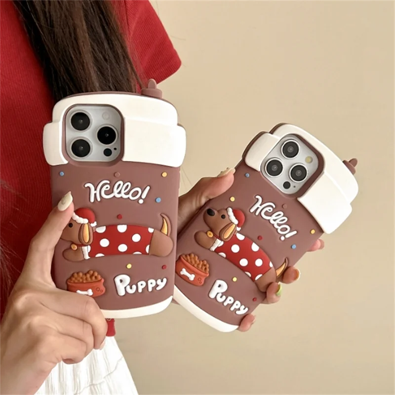 

3D Coffee Cup Christmas Dog Soft Rubber Silicone Phone Case For iPhone 16 Pro Max 15pro 14 13Xmas Gifts Soft Silicone Back Cover