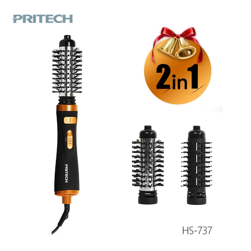 Pritech 2 Head 360 Rotating AirFlow Hot Air Brush Hair Straightener Curler Iron Volumizer Blowers Electric Hair Dryer Comb