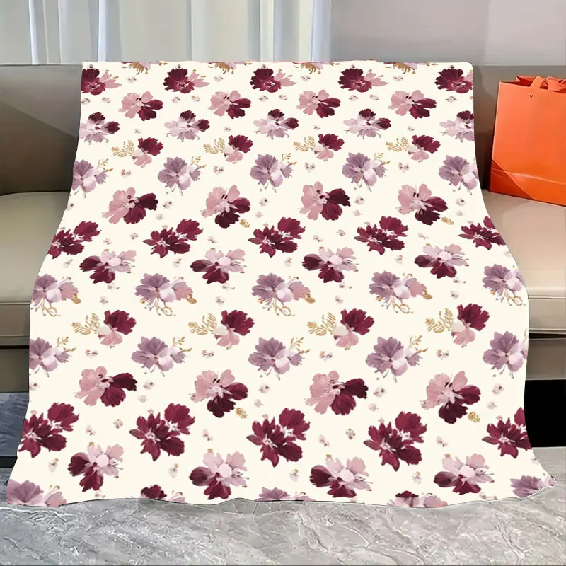 

1pc Flannel Blanket Elegant Floral Print Throw Blanket for Cozy Living Room Decor