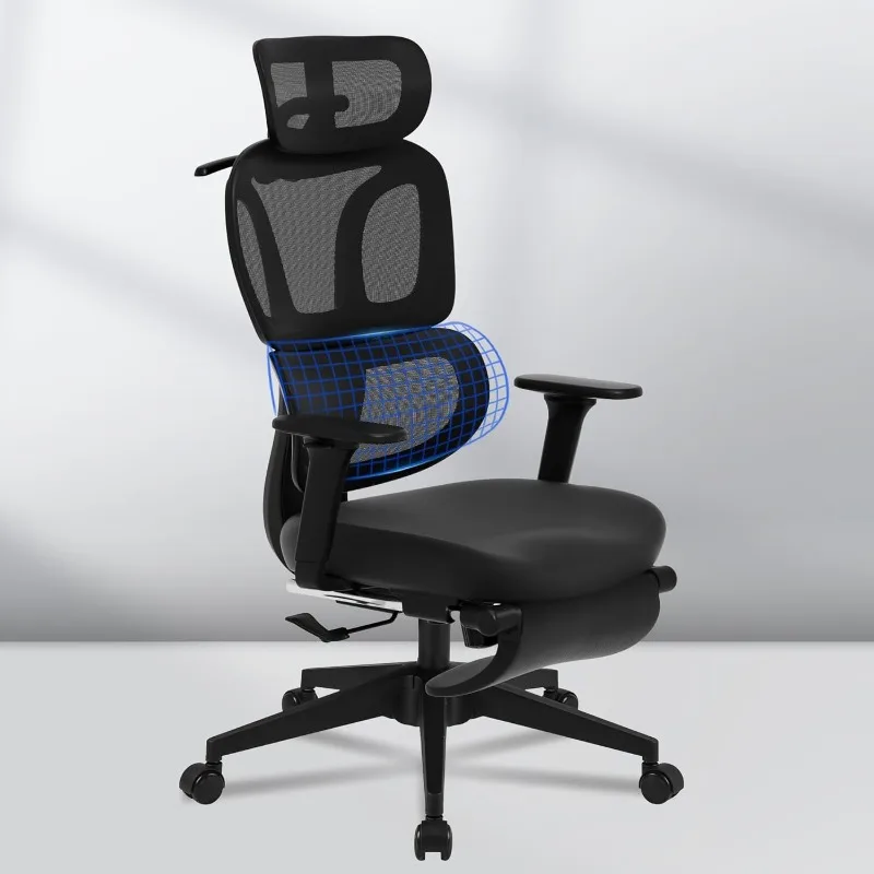 ErgoX-Lite Big and Tall Mesh Office Chair, Computer Desk Chair Adjustable Swivel with Footrest Lumbar Support Headrest