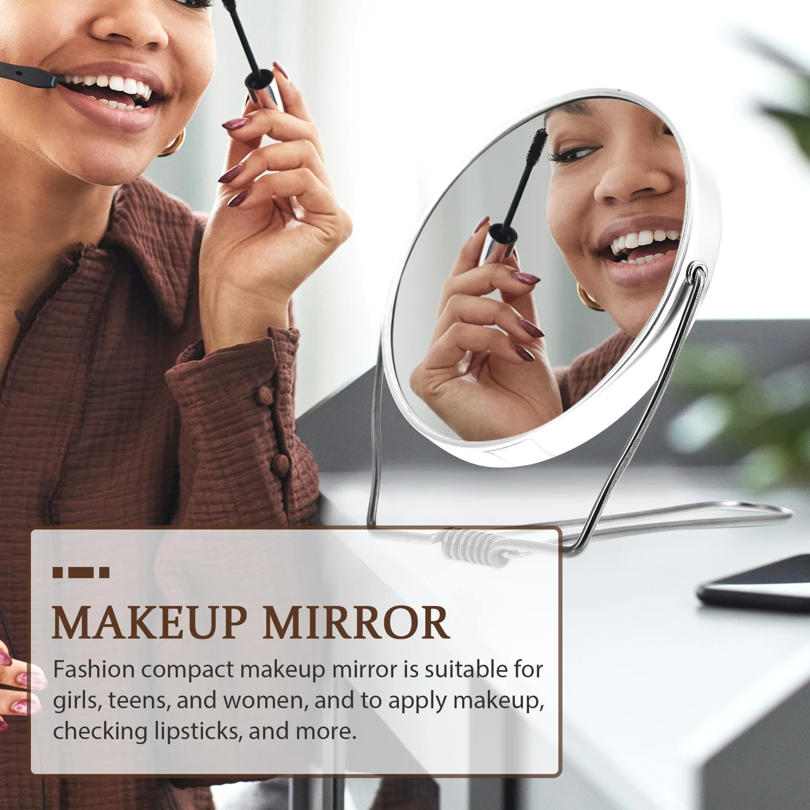 

2Pcs Folding Double-Sided Hand Makeup Mirror Portable Compact High Definition Mirror Adjustable Foldable Handle for Women Beauty