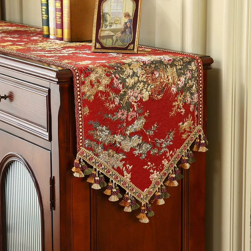 Retro Table Runner Classic Jacquard Fabric Entrance Cabinet Table Mat Long Tablecloth Home Decor Luxury High-end Table Runner