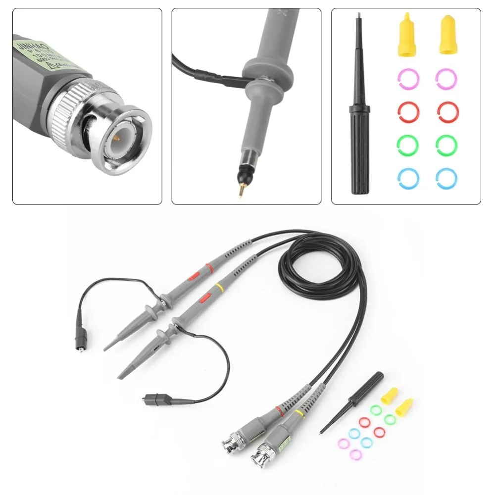 2PCS 100MHz Bandwidth Oscilloscope Probe 600V Maximum Input Voltage x1 x10 Attenuation BNC Probe BNC Male Connector
