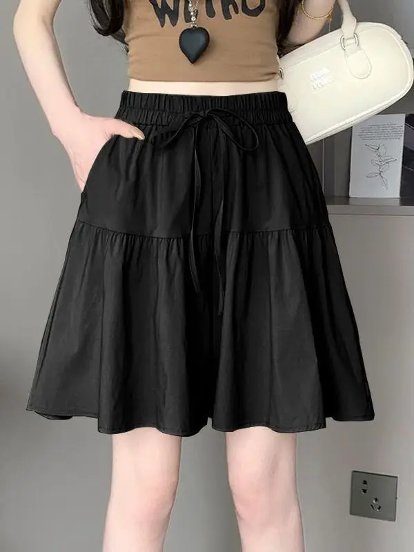 

High Waist Short Shorts Skirt Women's Summer New Style Five Parts Thinming Ice Silk A-Line Loose Cover up Casual Pants