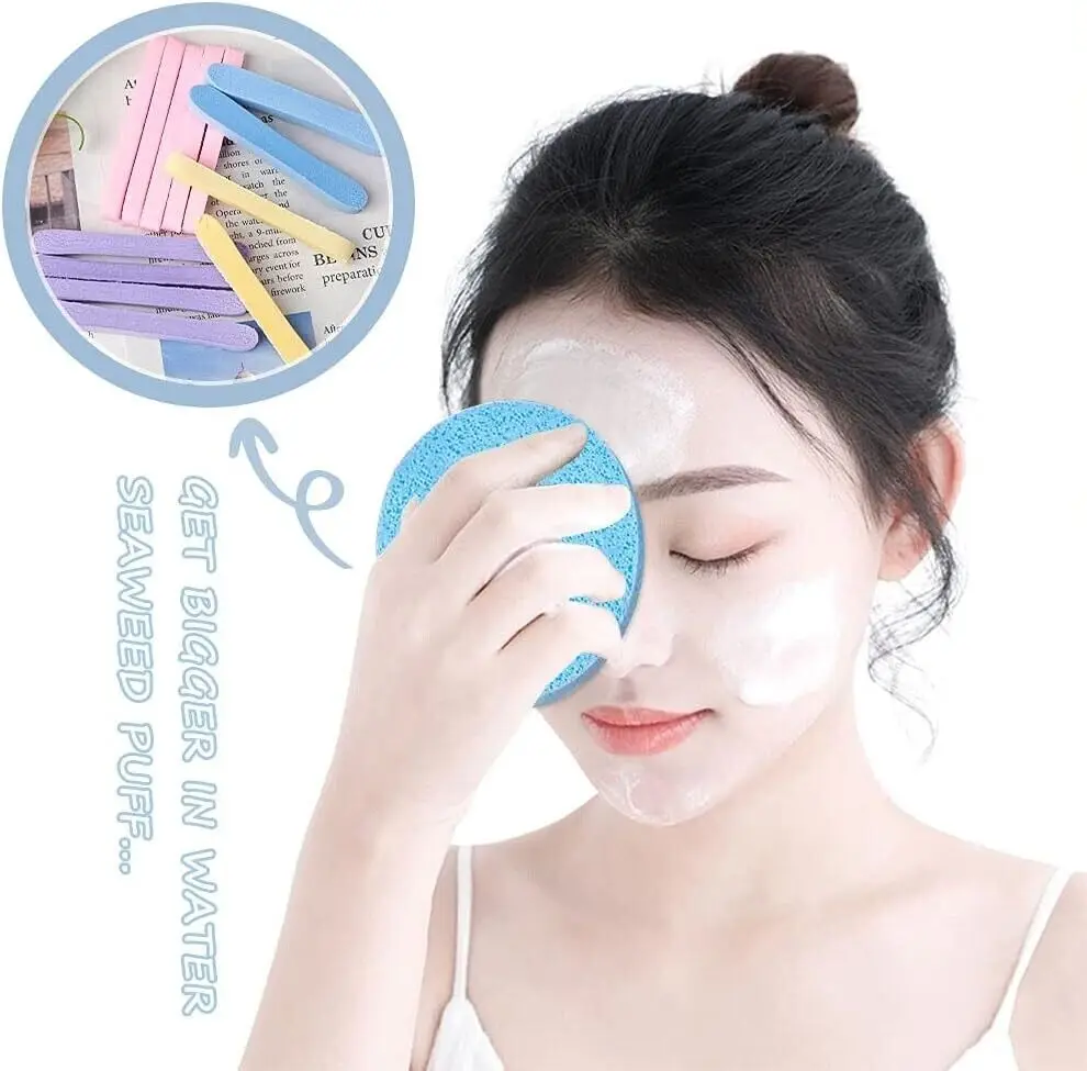 12pcs Face Sponge Compressed Stick Facial Cleaning Exfoliating Sponges Cosmetic Puff Face Cleanser Makeup Removal Skin Care Tool