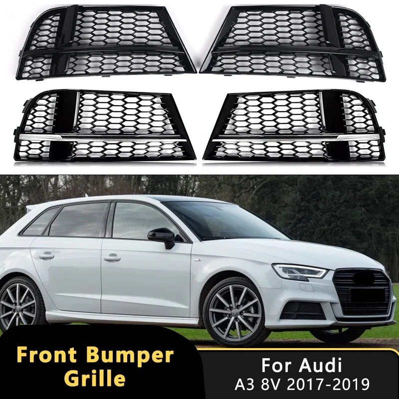1Pair Honeycomb Mesh Hex Car Fog Light Racing Grille For AUDI A3 8V S-line 2017 2018 2019 Front Bumper Fog Lamp Grill Cover