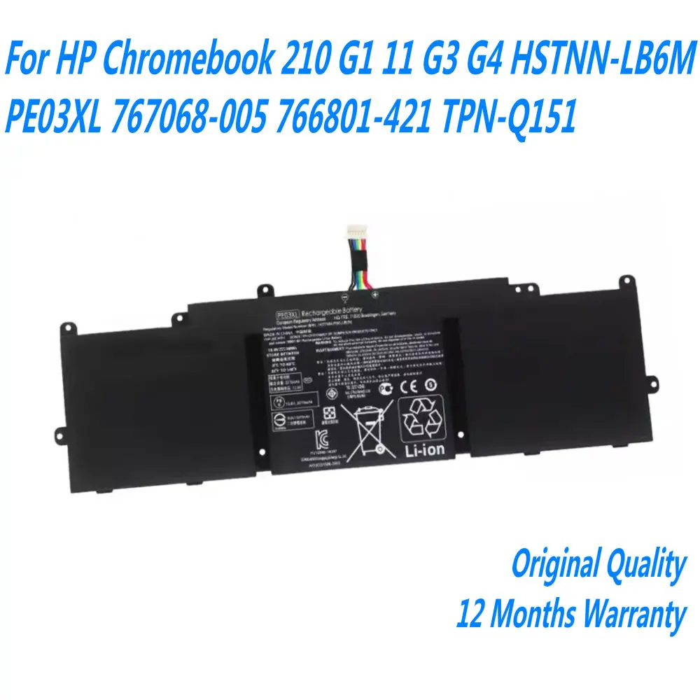 

NEW 10.8V 36WH PE03XL Laptop Battery For HP Chromebook 210 G1 11 G3 G4 HSTNN-LB6M PE03XL 767068-005 766801-421 TPN-Q151