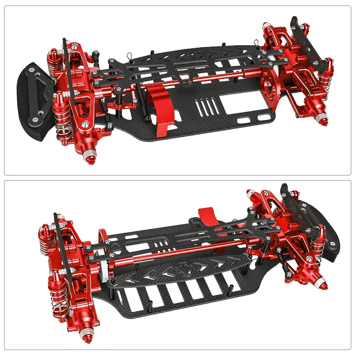 Aluminum & Carbon Fiber Frame Chassis Kit with Shock Absorbers Belt Drive for 1/10 RC Car Tamiya TT01 TT-01 DIY Upgraded Parts - view 3