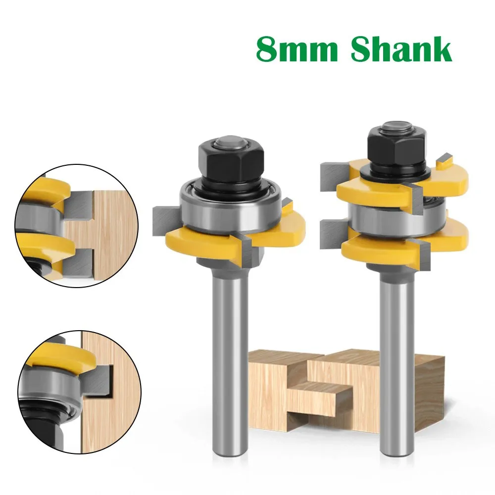 

2 PCS/SET 1/4" 6MM 8MM 1/2" 12MM Shank Milling Cutter Wood Carving Joint Assemble Router Bits Tongue & Groove T-Slot Milling