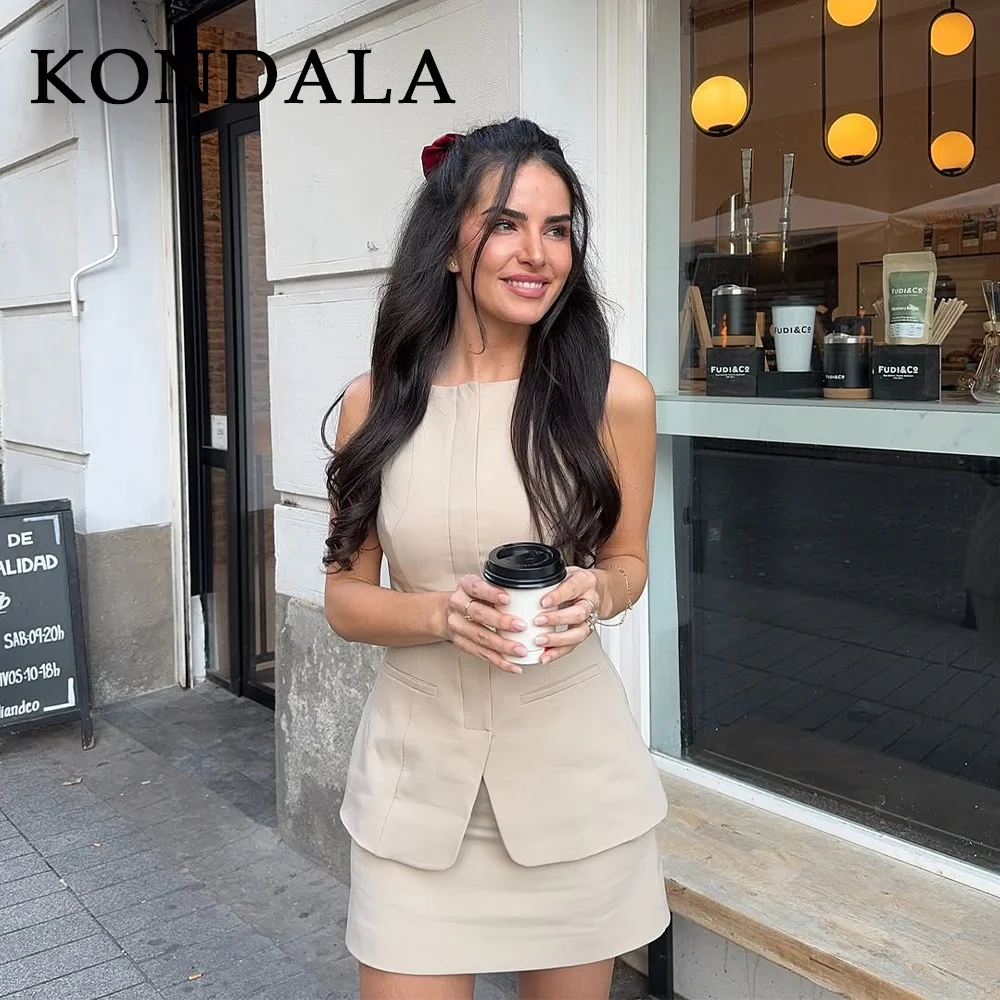 فساتين KONDALA 2025 للربيع والصيف ملابس الشارع النسائية موضة أنيقة وشاحات ضيقة ورقبة دائرية بدون أكمام فساتين قصيرة أنيقة للسيدات #2