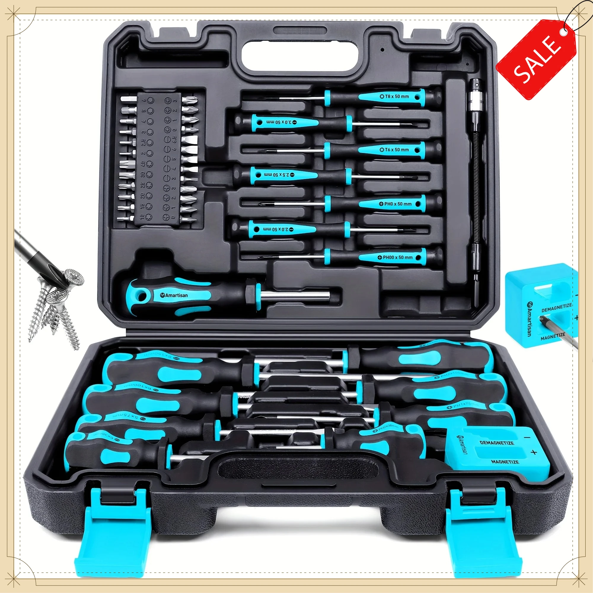 43/46pcs Magnetic Screwdriver Set with a Case,Including Slotted,Phillips,Hex,And Precision Screwdrivers,ith a Demagnetizing Tool