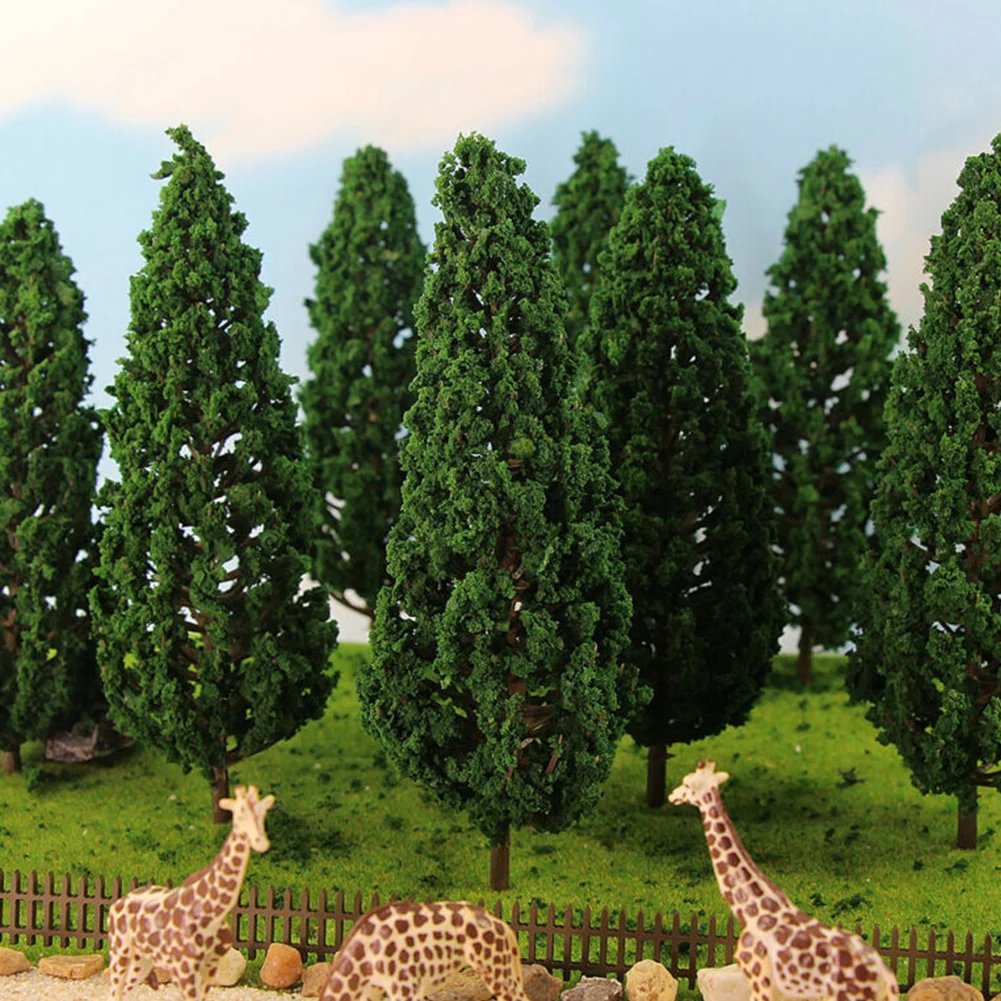 Experience The Beauty Of 10pcs Realistic Model Pine Trees, 15cm Height, Deep Green Color, For Scale Railway Layouts