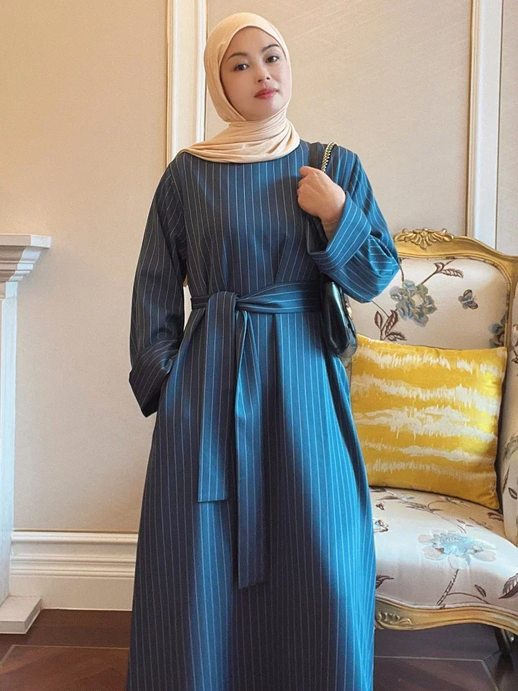 Ramadan Jurk Voor Vrouwen Moslim Gestreepte Abaya Eid Mubarak Gebed Lange Gewaad Dubai Kalkoen Islam Jurk Kaftans Abayas Vestidos Largo