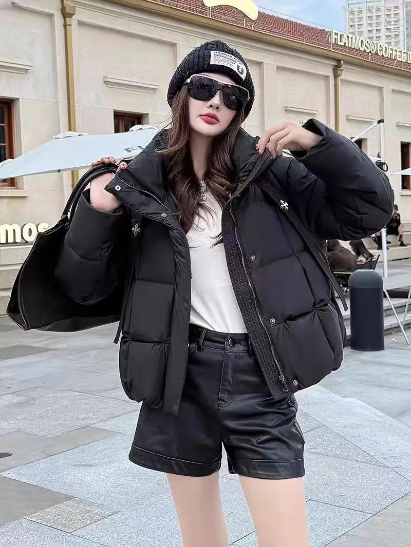 Schinteon المرأة مربوط أسفل سترة مع غطاء محرك السيارة الخريف الشتاء الدافئة سميكة أبلى الأبيض بطة أسفل معطف غير رسمي 2025 جديد #2