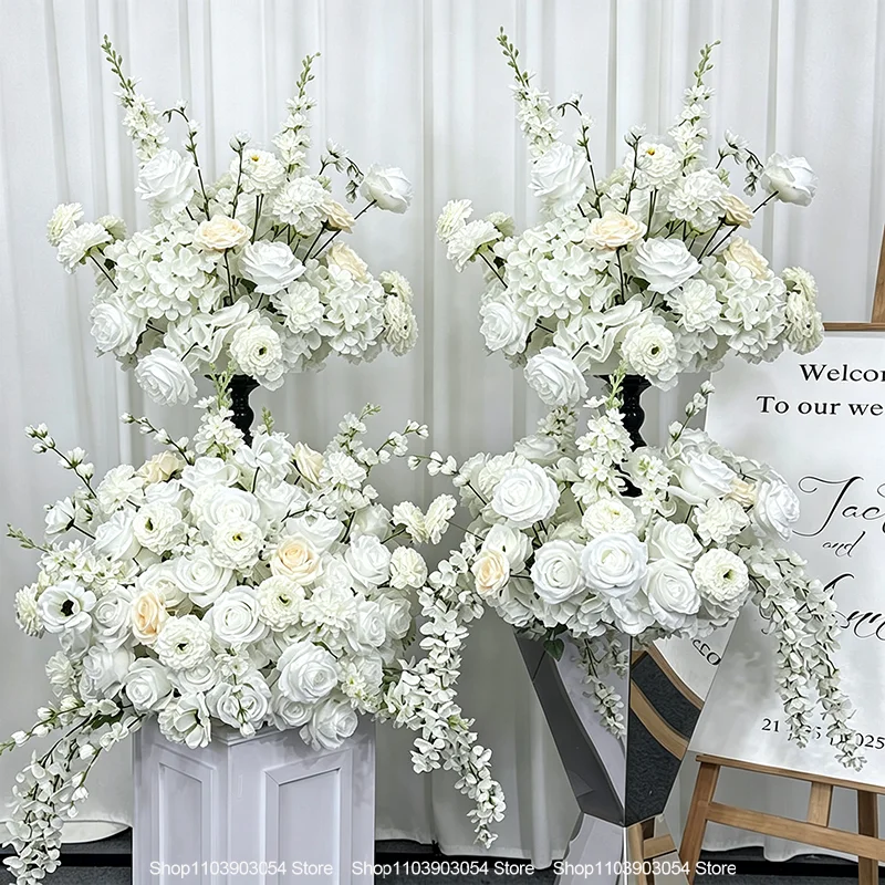 Weißes Kunstblumen-Arrangement für Hochzeitseingang, Simulierte Rosen-Dekoration für Party-Zeremonie, Bühnen-Hintergrund-Dekoration – Detail 7