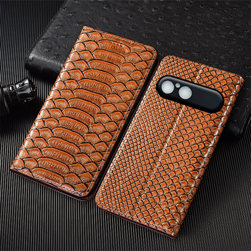 

Genuine Leather Flip Case For Sony Xperia 10 VII Phone Cover Card Cases Python Pattern Handmade Scratch Proof