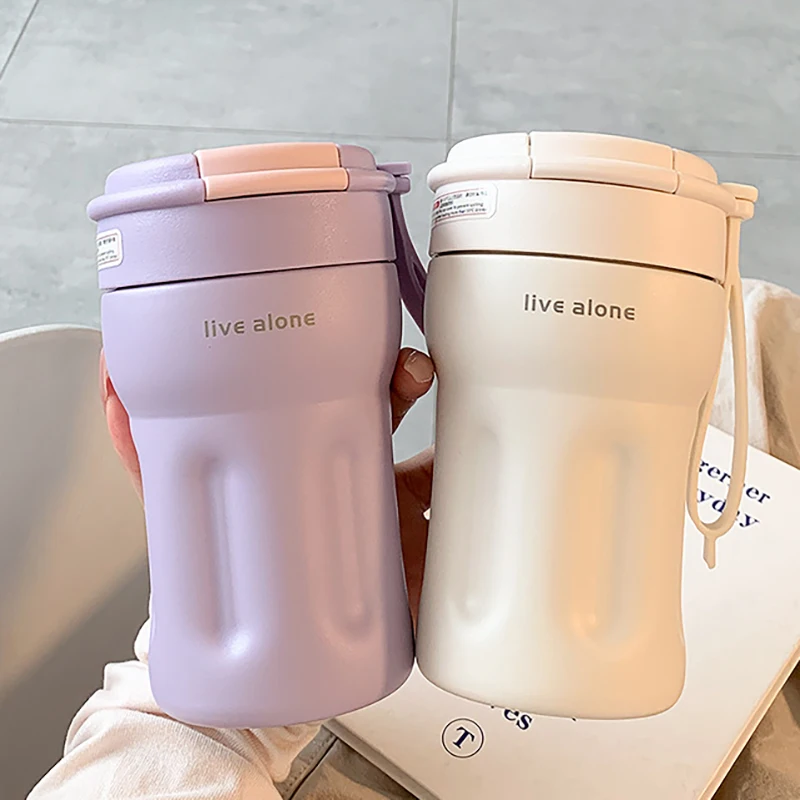 

Thermal Insulation Portable Water Bottles Cup with Straw Stainless Steel Aesthetic Water Bottle Travel Mug Coffee Thermos