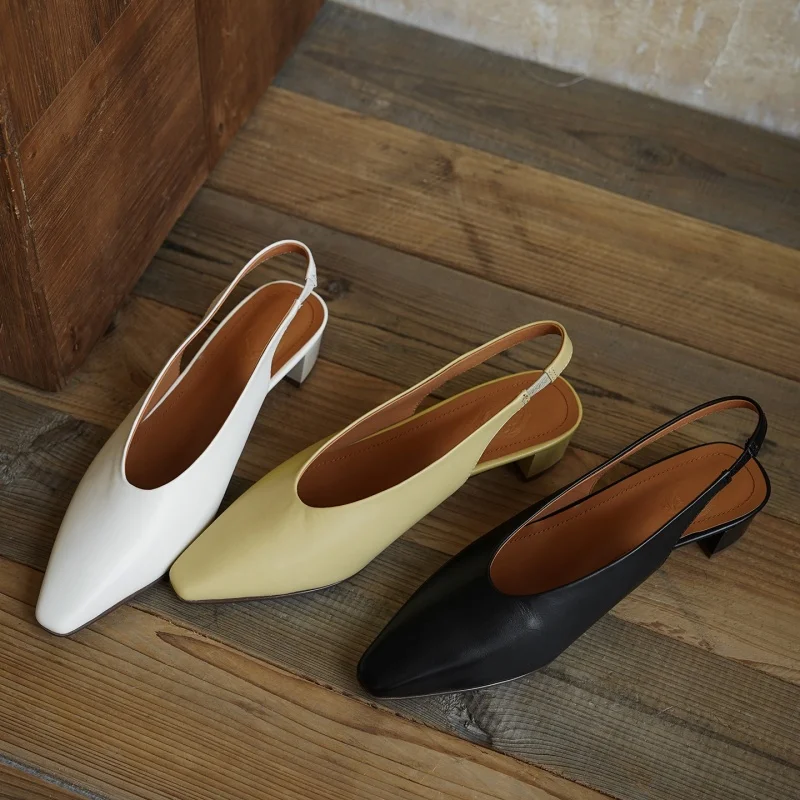 MKKHOU Fashion Pumps New High Quality Genuine Leather Shoes Simple Commuter Women's Shoes Open Heel Sandals Women