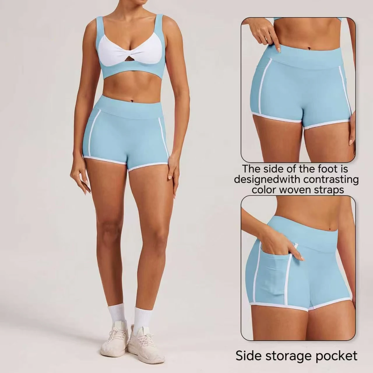 شورت يوجا يحجب الألوان، شورت رياضي ضيق سريع الجفاف، تنحيف عاري، شورت للجري واللياقة البدنية في الهواء الطلق