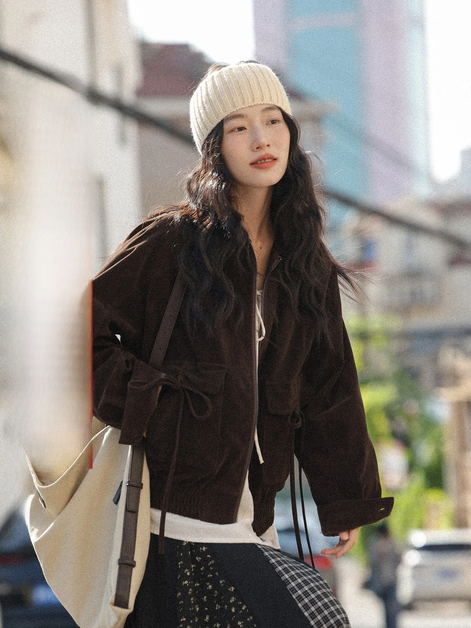 

Retro Brown Collar ket Zipper ort Jaet Women's Winter Thiened Casual Sle Ladies' ort Outerwear