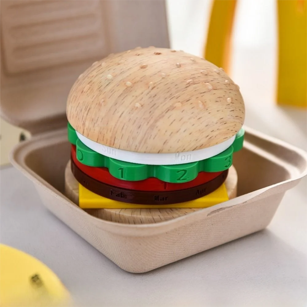 

Creative Hamburger Perpetual Calendar Reusable Non-slip Bottom Rotating Desk Calendar Quiet Stable Fun Burger Table Ornament