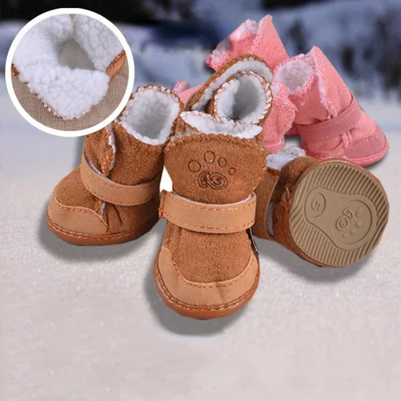 4Pcs/Set Pet Shoes Non Slip Wear Resistant For Small Medium Dogs Outdoor Winter Warm Snow Boots for Puppy French Bulldog Shoes