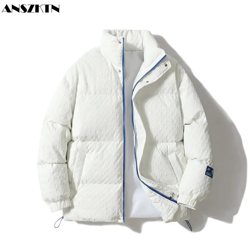 ANSZKTN 2022 new autumn and winter men\'s cotton casual cotton clothing men\'s thick jacket stand collar solid color letter bread