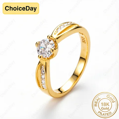 18K Gold Plated Luxury Four Prong Zircon Ring Fashionable Women's Engagement Party Gift Jewelry Accessories