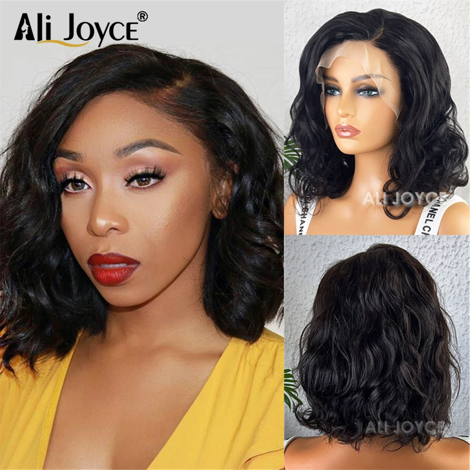 

Body Wave Bob 13X4 Lace Front Wig Human Hair Short Bob Wavy Wig Pre Plucked 4x4 Closure Wig #1B For Black Women Brazillian Hair