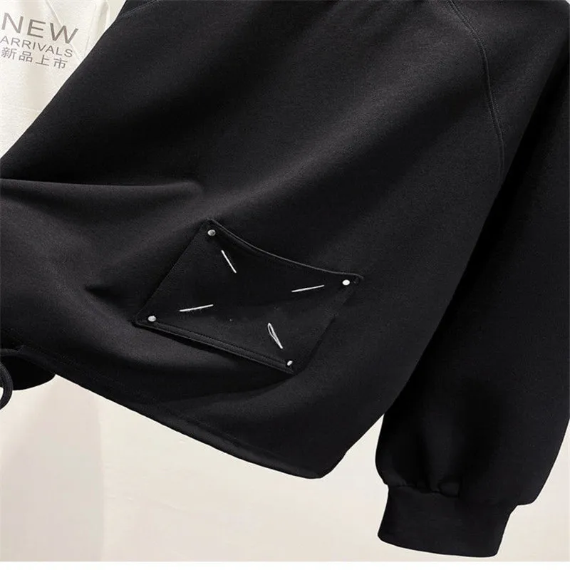 Pocket Hoodie Solid Casual Sweatshirts Long Sleeve Top White Hoodie Pullover Hoodies Plus Size Black Tops Streetwear Women Short