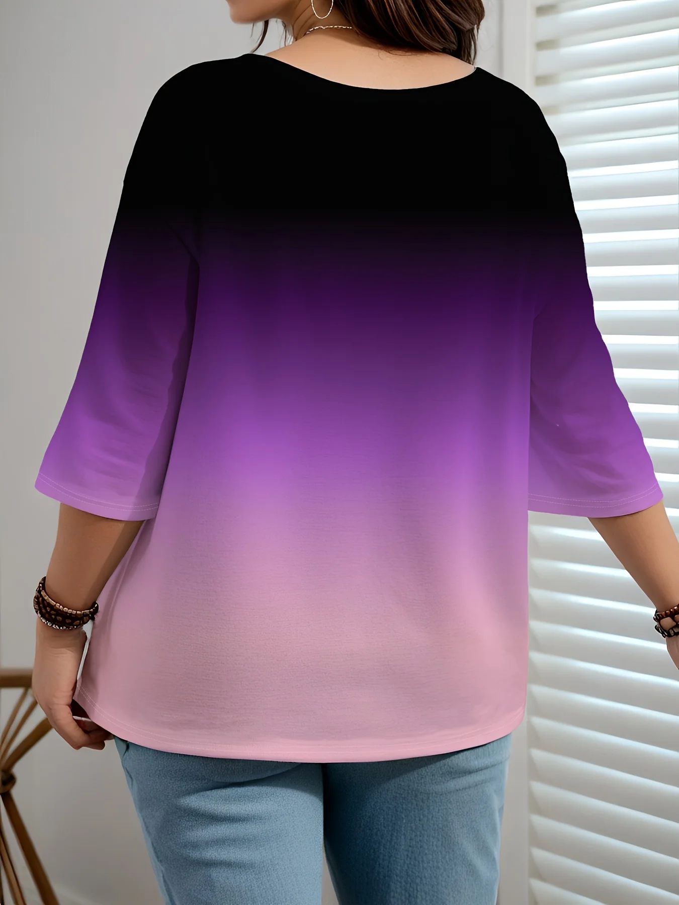 Trendiges Plus-Size-Ombre-Oberteil mit langen Ärmeln für Damen im lässig-schicken Stil – Detail 20