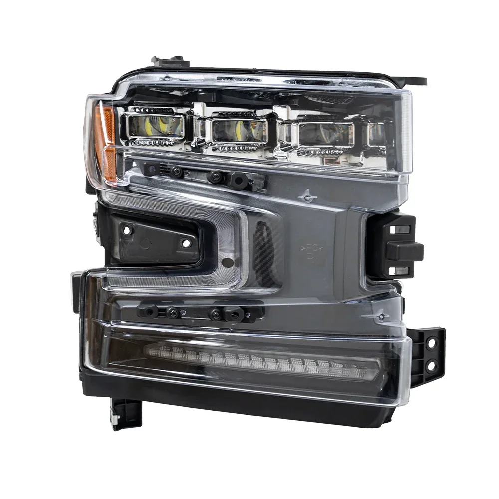 

Автомобильные передние фонари для Chevrolet Silverado 2019-2023, светодиодные автомобильные фары в сборе, 3 линзы проектора, сменные аксессуары, инструмент