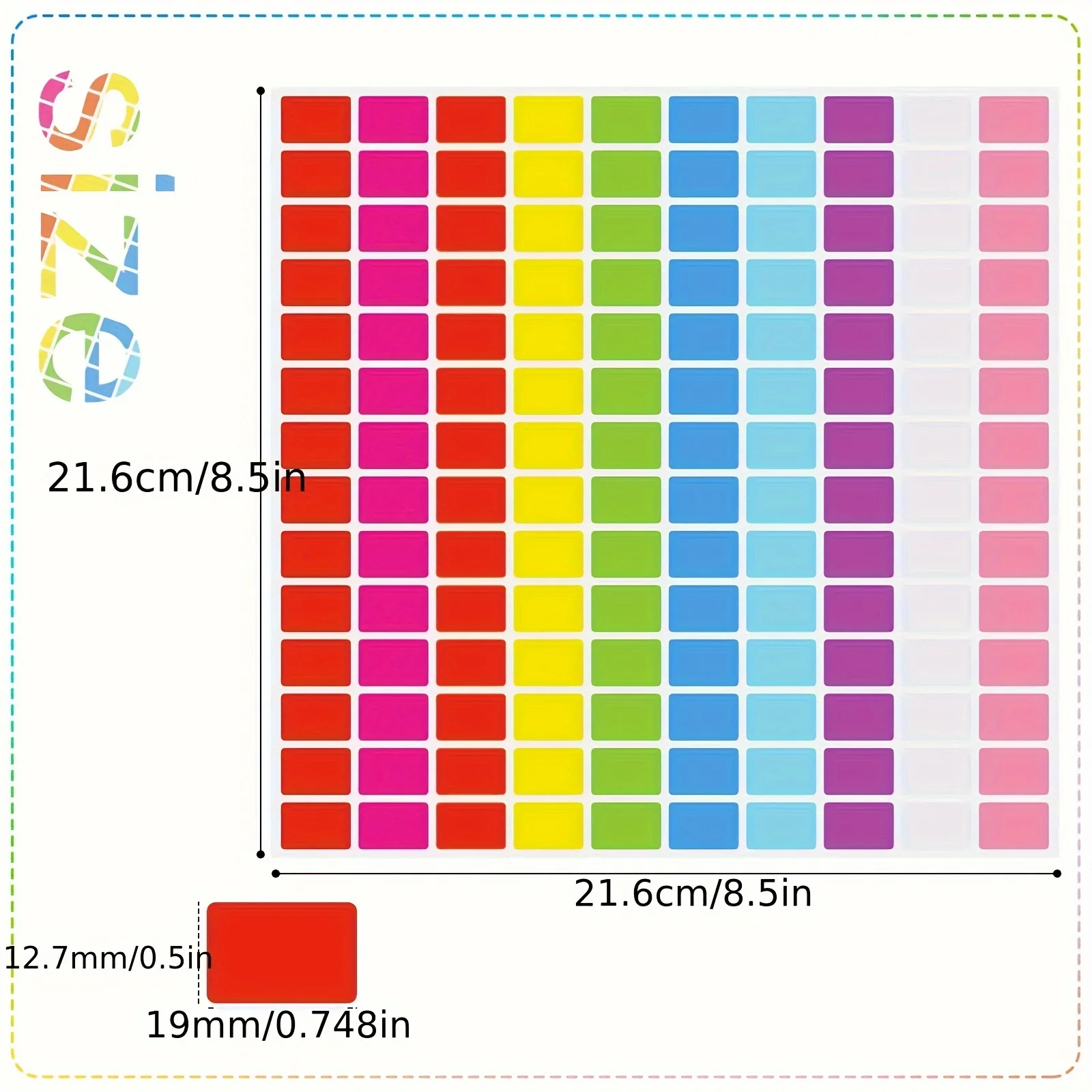 5 sheets/700pcs rectangular colorful stickers assorted removable stickers 10 colors for classroom office labels markers