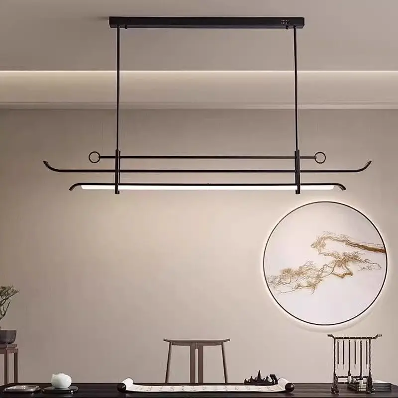 

New Chinese Style Minimalist Tea Table with Extra Long Pendant Lights Restaurant Minimalist Bar Counter Study Room Designer