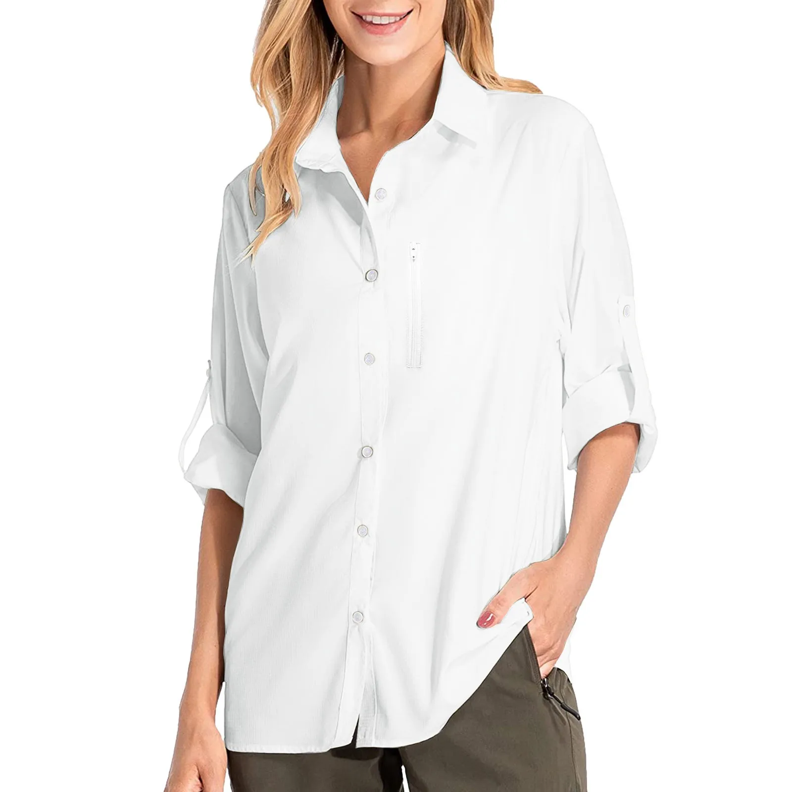 Chemise à manches longues anti-UV pour femme, chemise de randonnée, haut simple, protection solaire, protection solaire, extérieur, document solide, Upf50 +