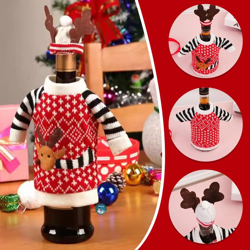 赤ワインボトルのバッグカバー,トナカイのクリスマスジャンパー,テーブルハット,クリスマスギフト,装飾ボット,z2d3