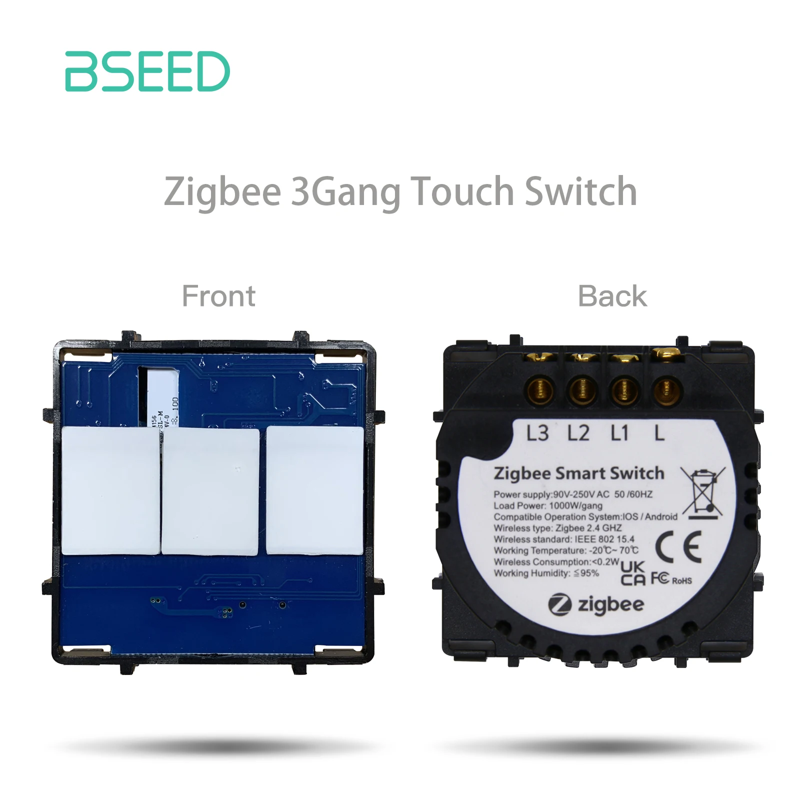 BSEED Zigbee Smart Switch 1/2/3Gang Sensor Schalter Funktion Nur Teil Alexa Tuya Smart Home Control App 1/2/3Way Kein Neutralleiter