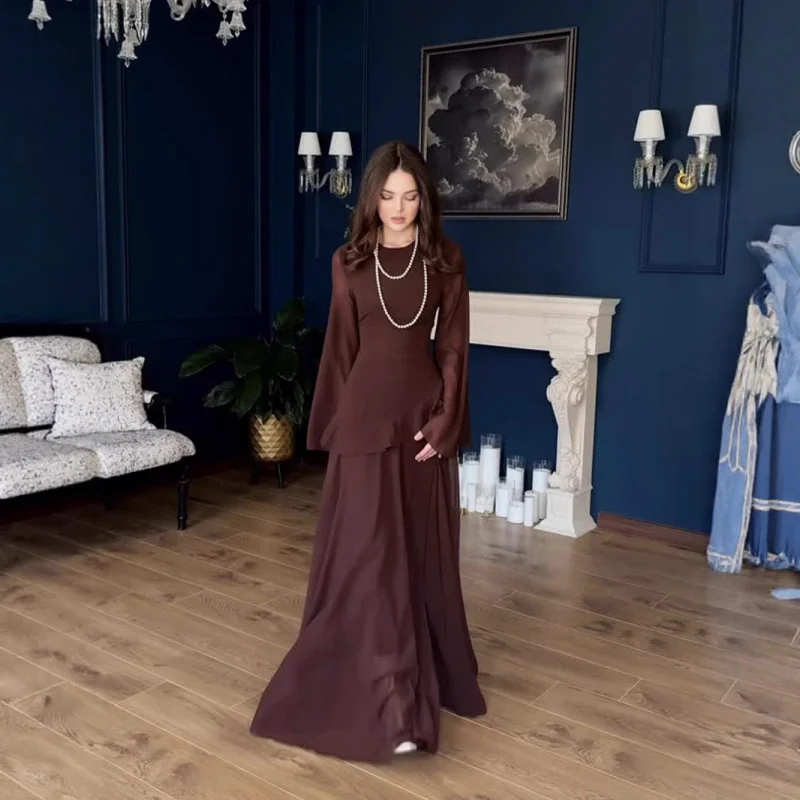 2025 ربيع جديد نمط لينة أنيقة مزاجه فستان طويل الأكمام فستان طويل فاخر خفيف الوزن للنساء