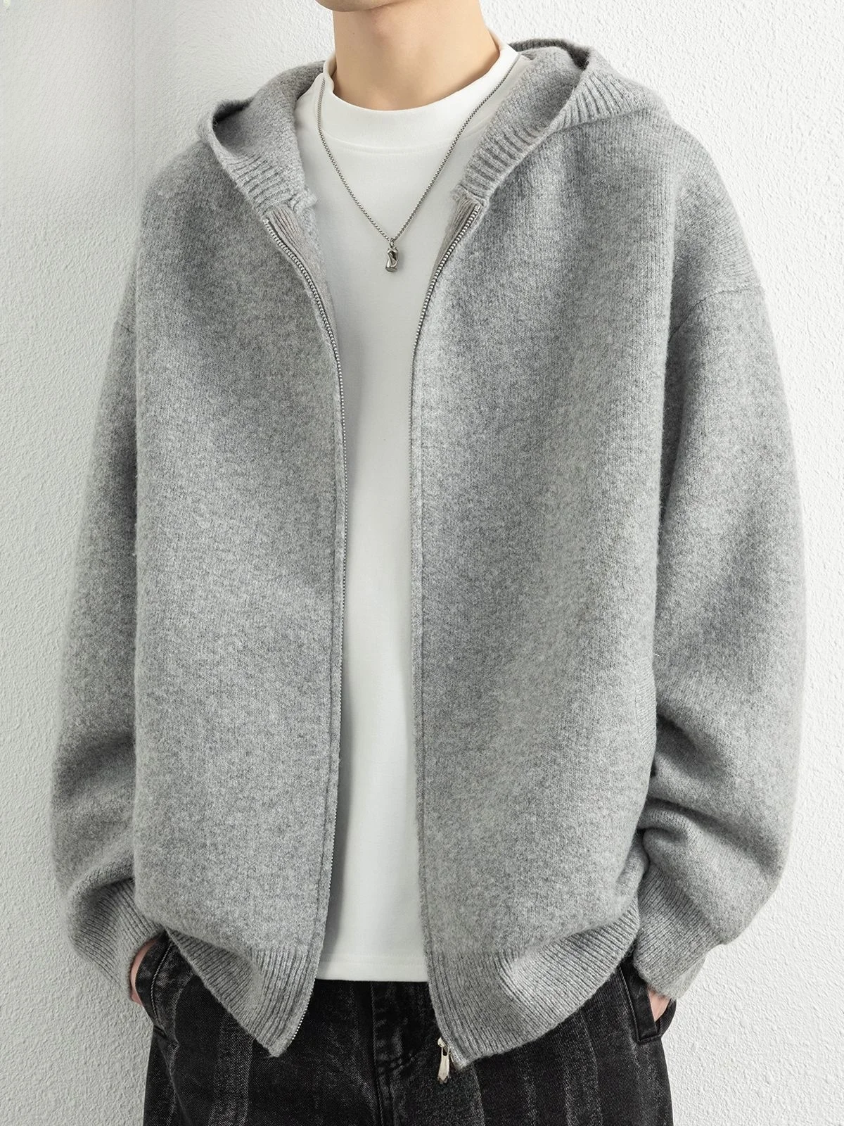 

Hooded Knitwear Men's Double Zipper Open Cardigan Autumn New Sle Soft Knitted Jaet Casual Faion Youth Leisure