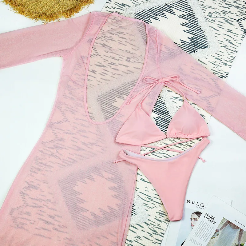 2025, neues glamouröses hellblaues Bikinioberteil und -Unterteil mit fließendem Überzug, perfekt für Strandbekleidung und Poolpartys, Sommerausflüge