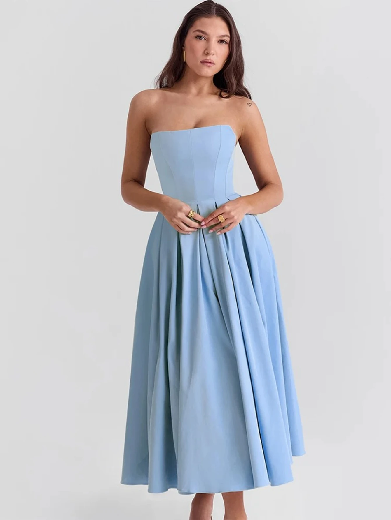 

Женское однотонное плиссированное платье без бретелек, сексуальное платье без рукавов с открытыми плечами и открытой спиной, макси-платья, новые женские вечерние платья