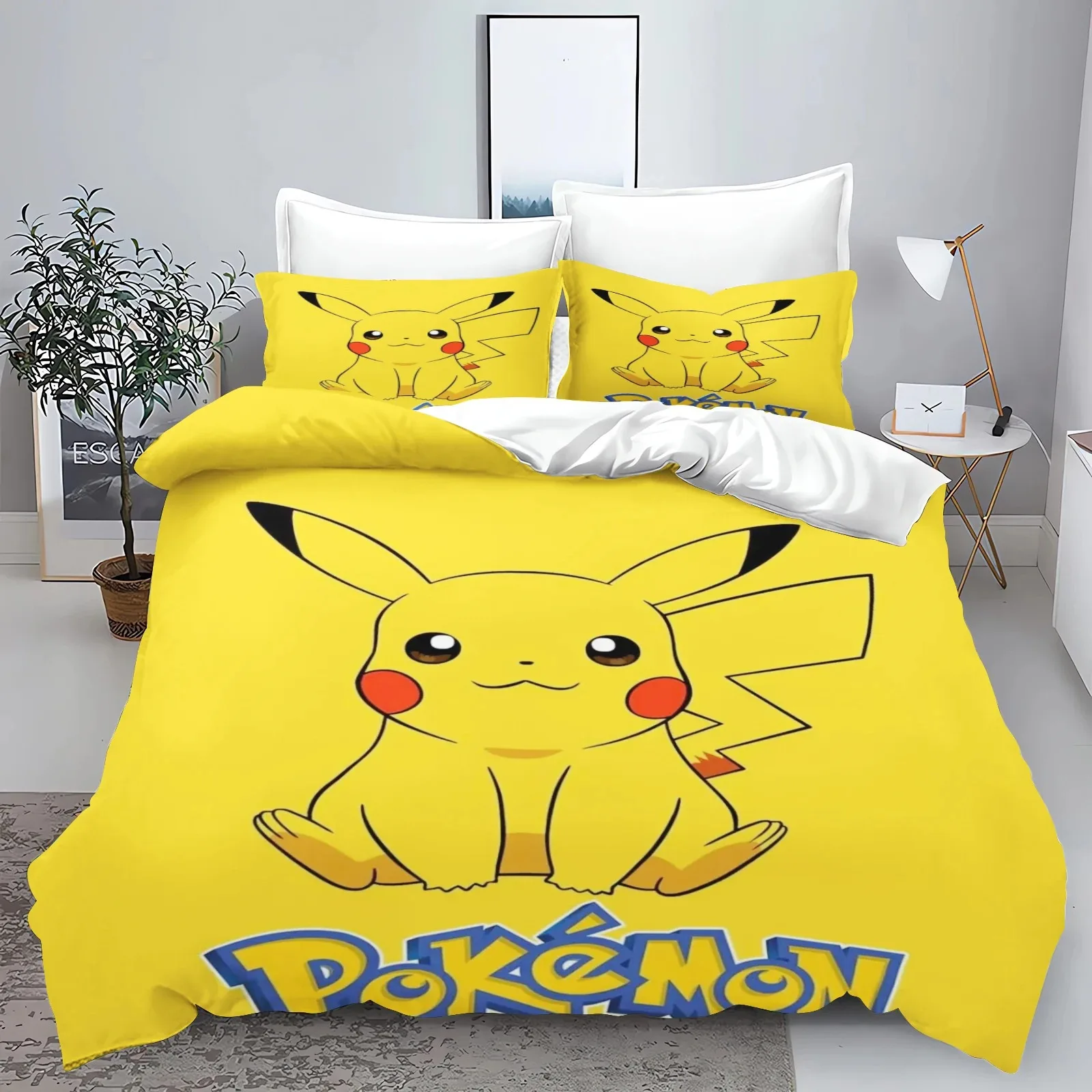 Pokemon Bedding sets for kids,Cartoon Pikachu Bedding Set,Cute Duvet Cover Pillowcases Gifts for boys and girls