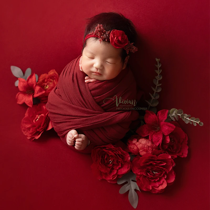 الوليد التصوير الدعائم الأحمر موضوع مجموعة فراشة القوس عقدة التفاف خلفية بطانية مع الزهور الاصطناعية مجموعة لالتقاط الصور الطفل #4