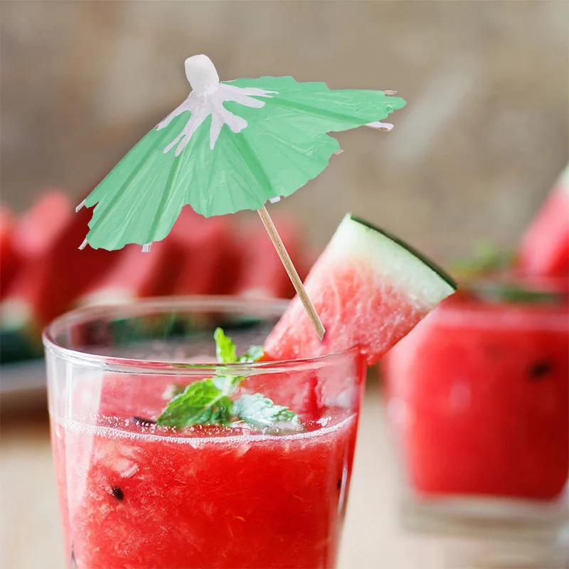 50pcs Bamboo Umbrella Toothpicks for Cocktail Drink Decoration Summer Party Fruit Skewers Hawaii Beach Pool Party Decor